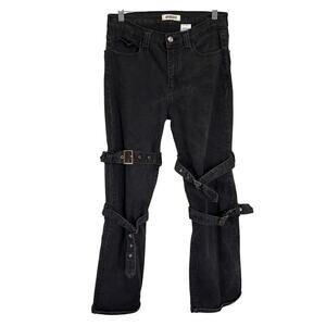 Y2K Hot Topic Aphrodite Black Buckle Jeans Grunge Alt Goth Moto Mens 30W 32L